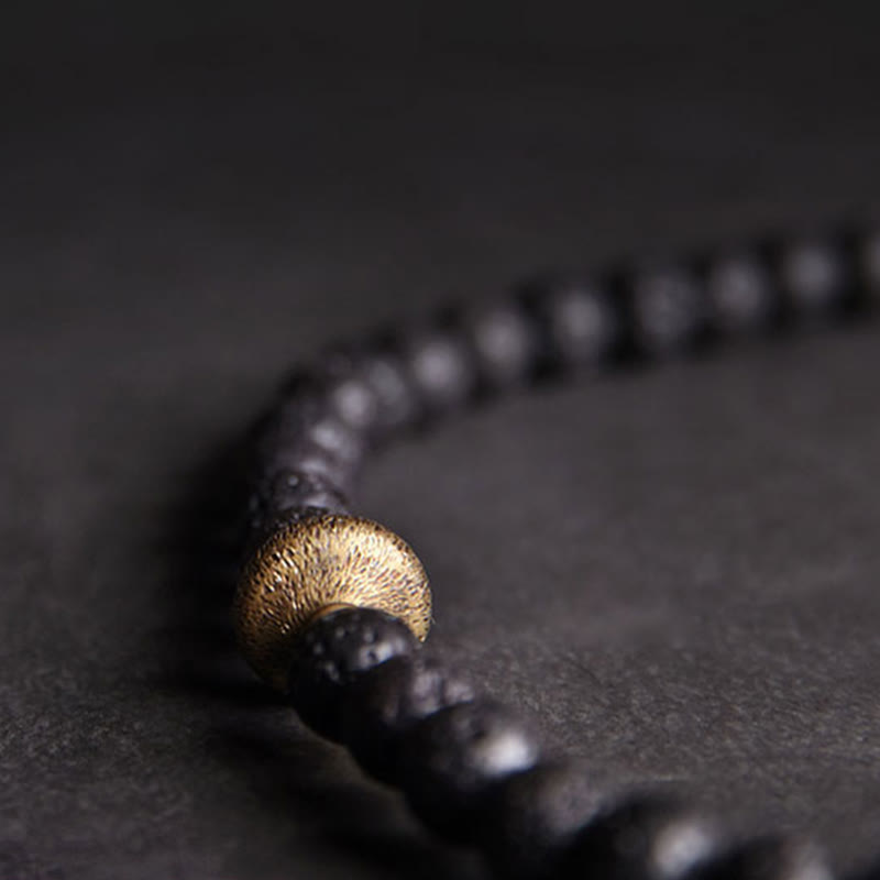 BWOOOH Vintage Lava Rock Three-eyed Dzi Bead Copper Brass Beads Double Wrap Healing Bracelet