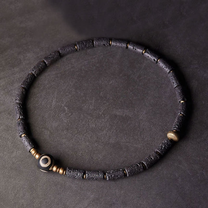BWOOOH Vintage Lava Rock Three-eyed Dzi Bead Copper Brass Multi-turn Wrap Calm Bracelet