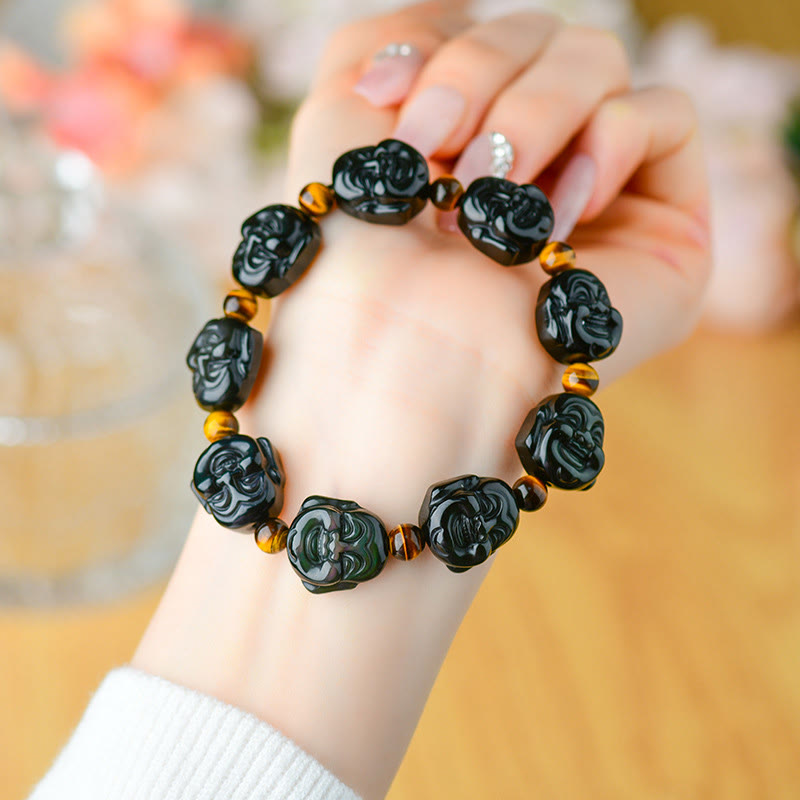 BWOOOH Rainbow Obsidian Laughing Buddha Positive Transformation Bracelet