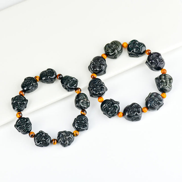 BWOOOH Rainbow Obsidian Laughing Buddha Positive Transformation Bracelet