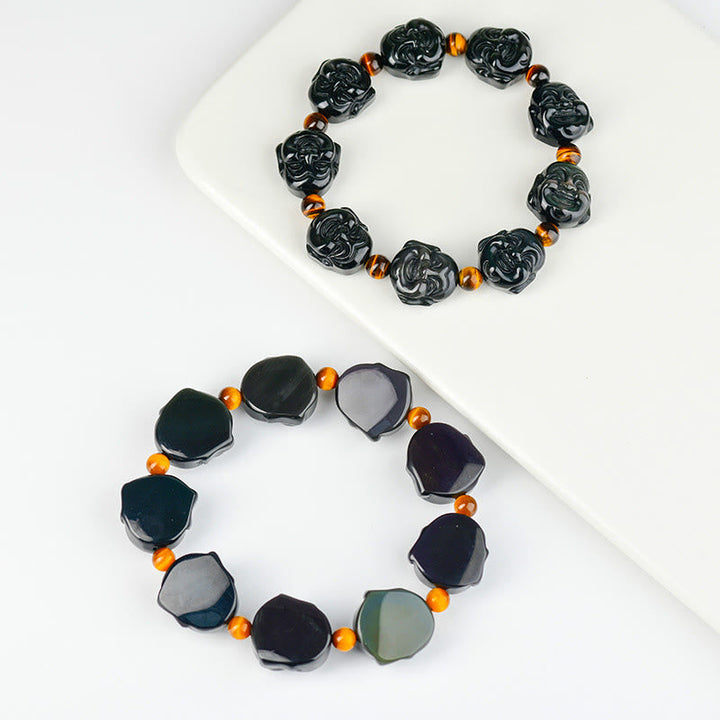 BWOOOH Rainbow Obsidian Laughing Buddha Positive Transformation Bracelet