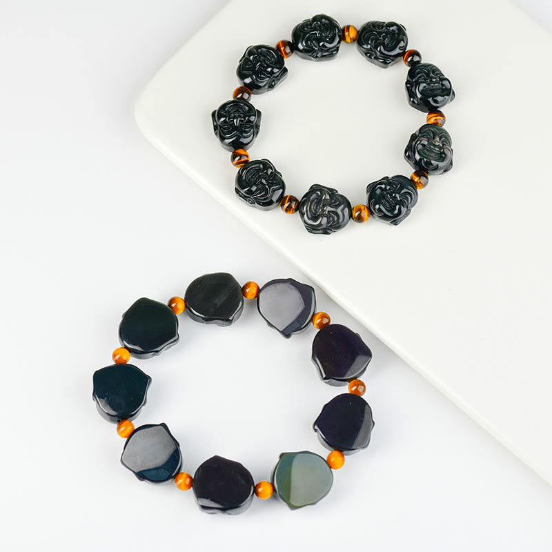 BWOOOH Rainbow Obsidian Laughing Buddha Positive Transformation Bracelet