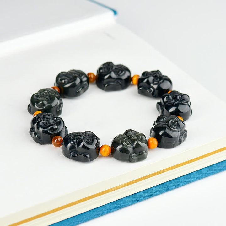 BWOOOH Rainbow Obsidian Laughing Buddha Positive Transformation Bracelet