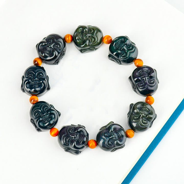 BWOOOH Rainbow Obsidian Laughing Buddha Positive Transformation Bracelet