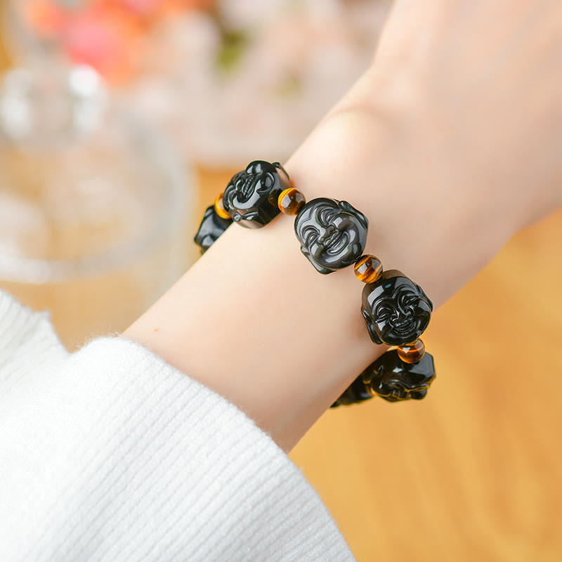 BWOOOH Rainbow Obsidian Laughing Buddha Positive Transformation Bracelet