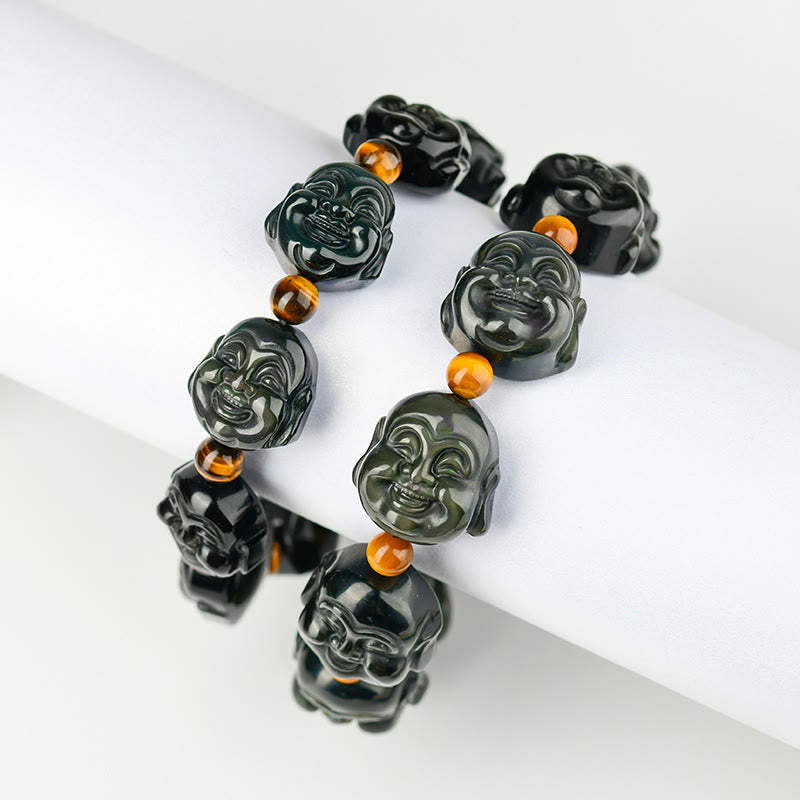 BWOOOH Rainbow Obsidian Laughing Buddha Positive Transformation Bracelet