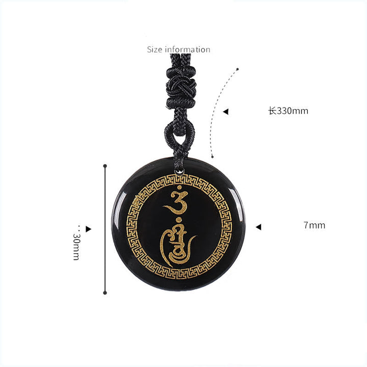BWOOOH Swastika Pattern Vajra Protection Mantra Natural Various Crystal Black Obsidian Purification Necklace Pendant
