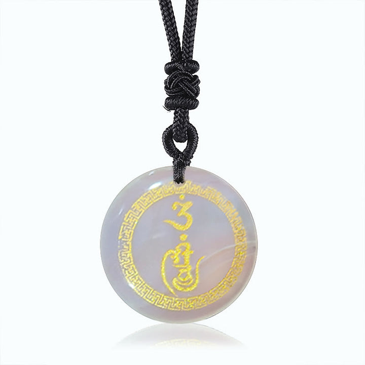 BWOOOH Swastika Pattern Vajra Protection Mantra Natural Various Crystal Black Obsidian Purification Necklace Pendant