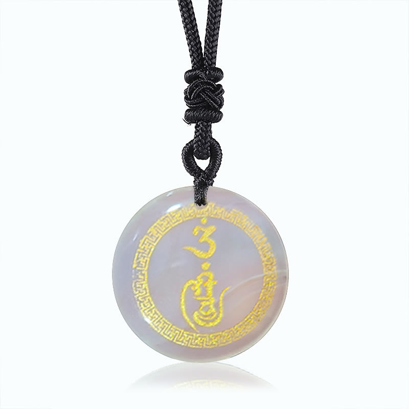 BWOOOH Swastika Pattern Vajra Protection Mantra Natural Various Crystal Black Obsidian Purification Necklace Pendant