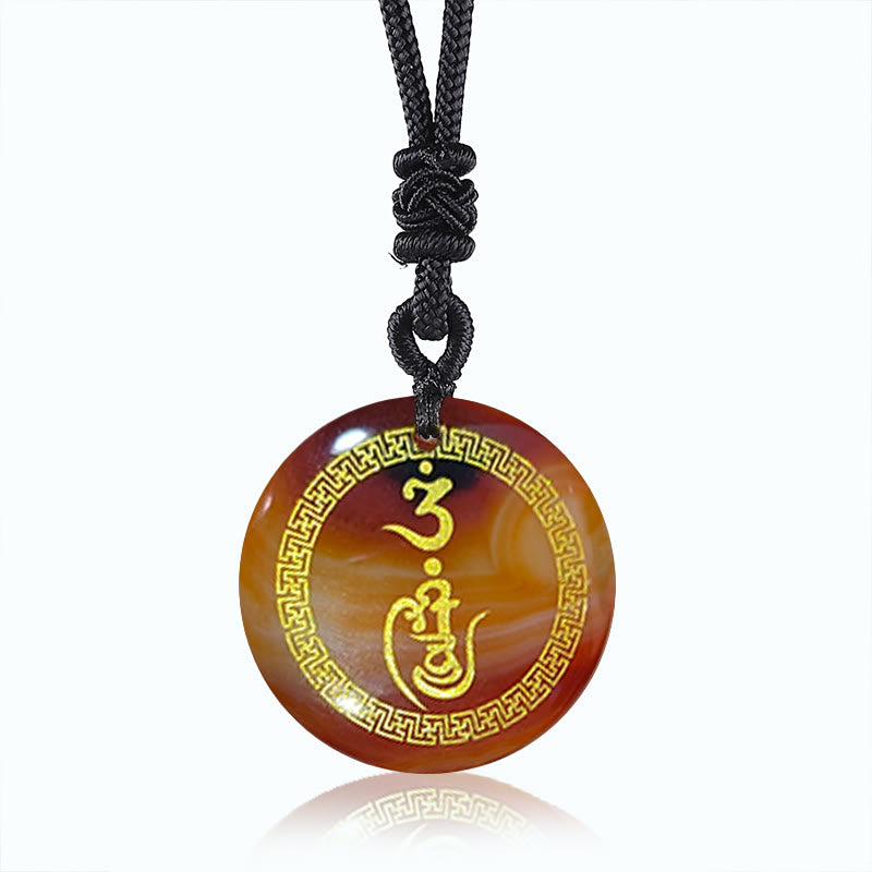 BWOOOH Swastika Pattern Vajra Protection Mantra Natural Various Crystal Black Obsidian Purification Necklace Pendant