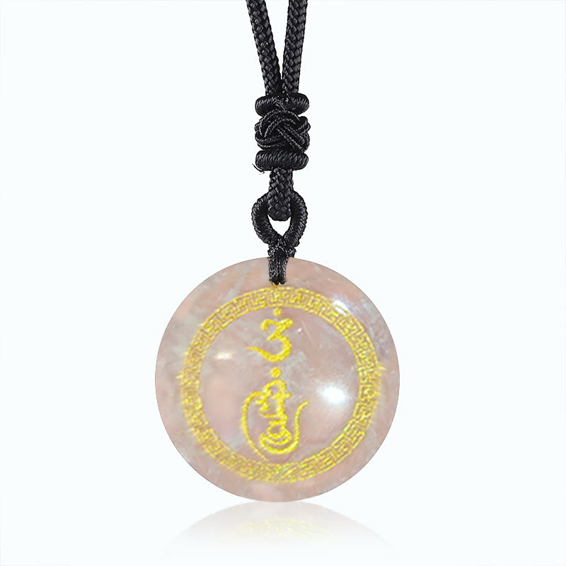 BWOOOH Swastika Pattern Vajra Protection Mantra Natural Various Crystal Black Obsidian Purification Necklace Pendant
