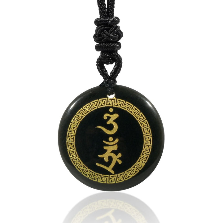 BWOOOH Surrounding Protection Mantra Natural Various Crystal Black Obsidian Fulfilment Necklace Pendant