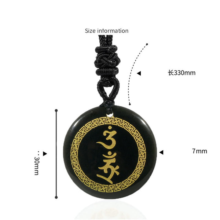 BWOOOH Surrounding Protection Mantra Natural Various Crystal Black Obsidian Fulfilment Necklace Pendant