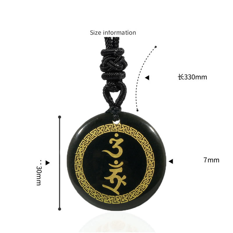 BWOOOH Surrounding Protection Mantra Natural Various Crystal Black Obsidian Fulfilment Necklace Pendant