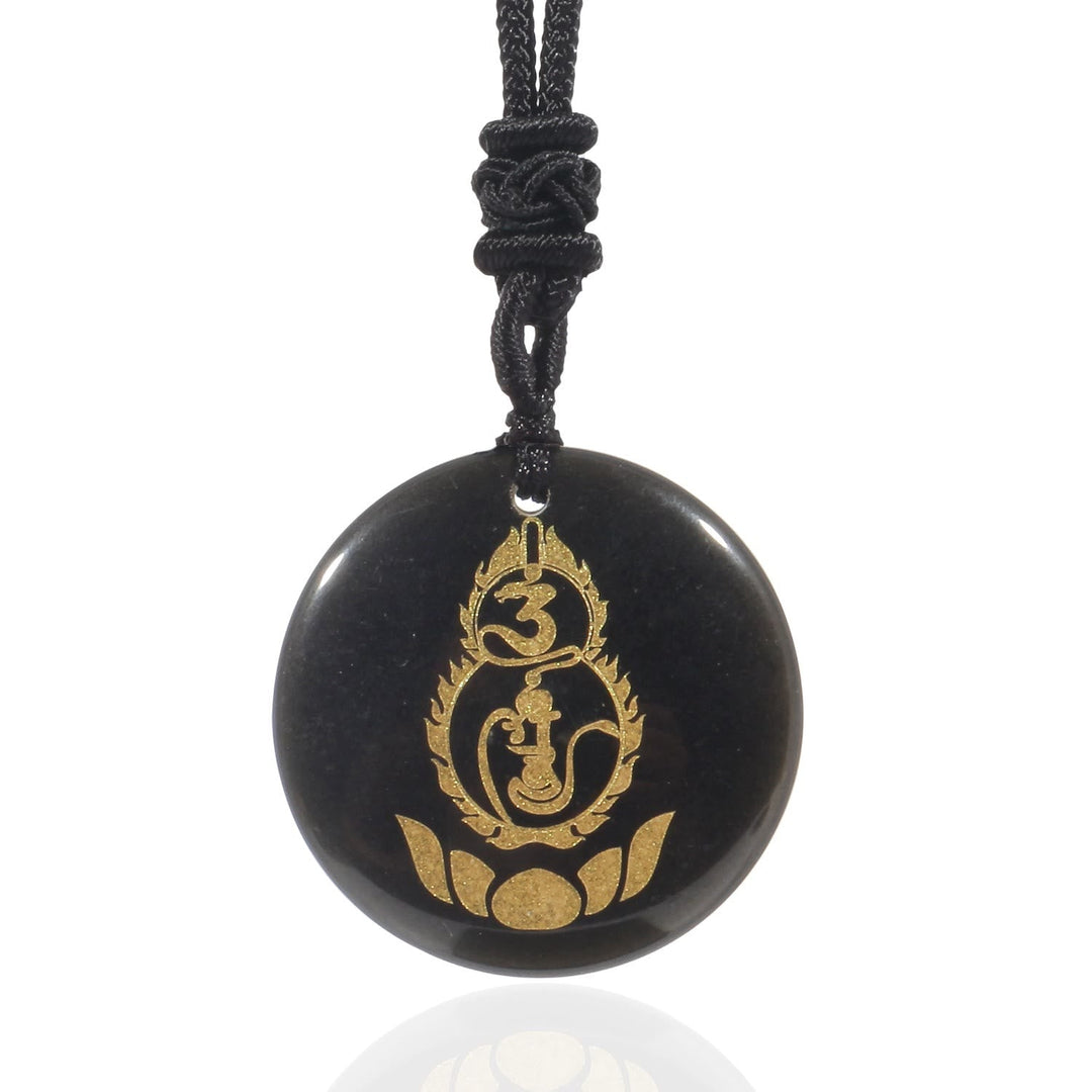 BWOOOH Gourd Lotus Pedestal Pattern Vajra Protection Mantra Natural Various Crystal Black Obsidian Fulfilment Necklace Pendant