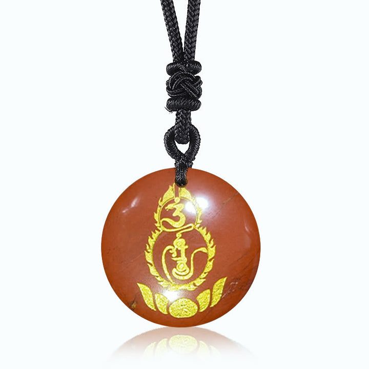 BWOOOH Gourd Lotus Pedestal Pattern Vajra Protection Mantra Natural Various Crystal Black Obsidian Fulfilment Necklace Pendant