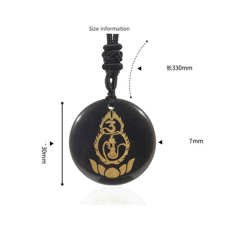 BWOOOH Gourd Lotus Pedestal Pattern Vajra Protection Mantra Natural Various Crystal Black Obsidian Fulfilment Necklace Pendant