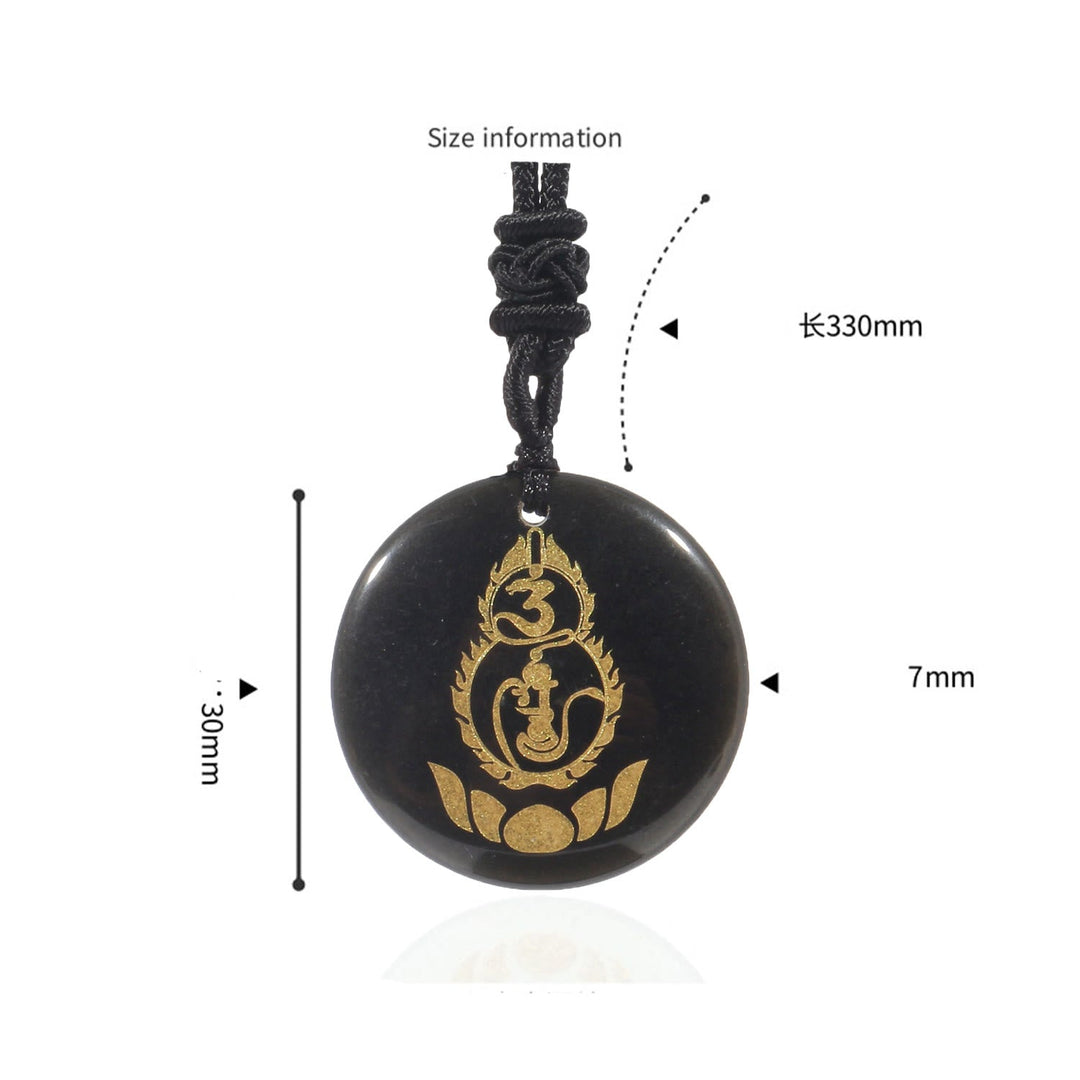 BWOOOH Gourd Lotus Pedestal Pattern Vajra Protection Mantra Natural Various Crystal Black Obsidian Fulfilment Necklace Pendant