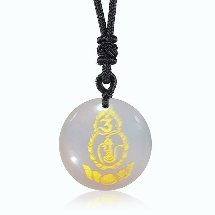 BWOOOH Gourd Lotus Pedestal Pattern Vajra Protection Mantra Natural Various Crystal Black Obsidian Fulfilment Necklace Pendant