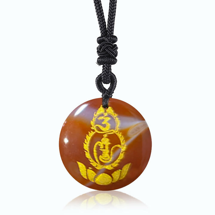 BWOOOH Gourd Lotus Pedestal Pattern Vajra Protection Mantra Natural Various Crystal Black Obsidian Fulfilment Necklace Pendant