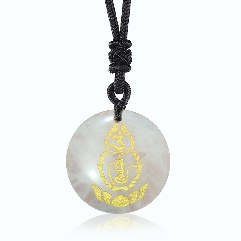 BWOOOH Gourd Lotus Pedestal Pattern Vajra Protection Mantra Natural Various Crystal Black Obsidian Fulfilment Necklace Pendant