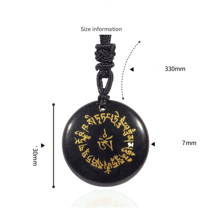 BWOOOH Fortune-gathering Mantra Natural Various Crystal Black Obsidian Fulfilment Necklace Pendant