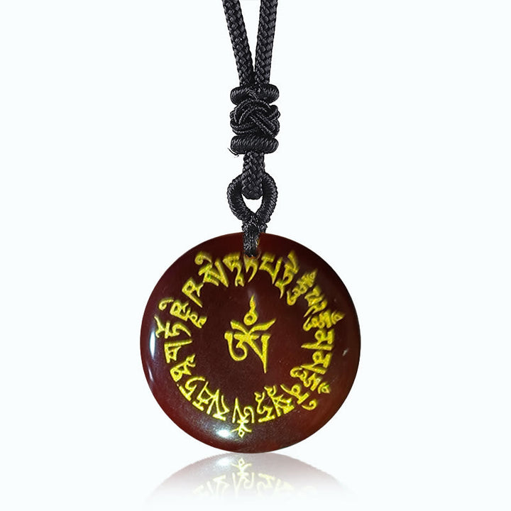 BWOOOH Fortune-gathering Mantra Natural Various Crystal Black Obsidian Fulfilment Necklace Pendant