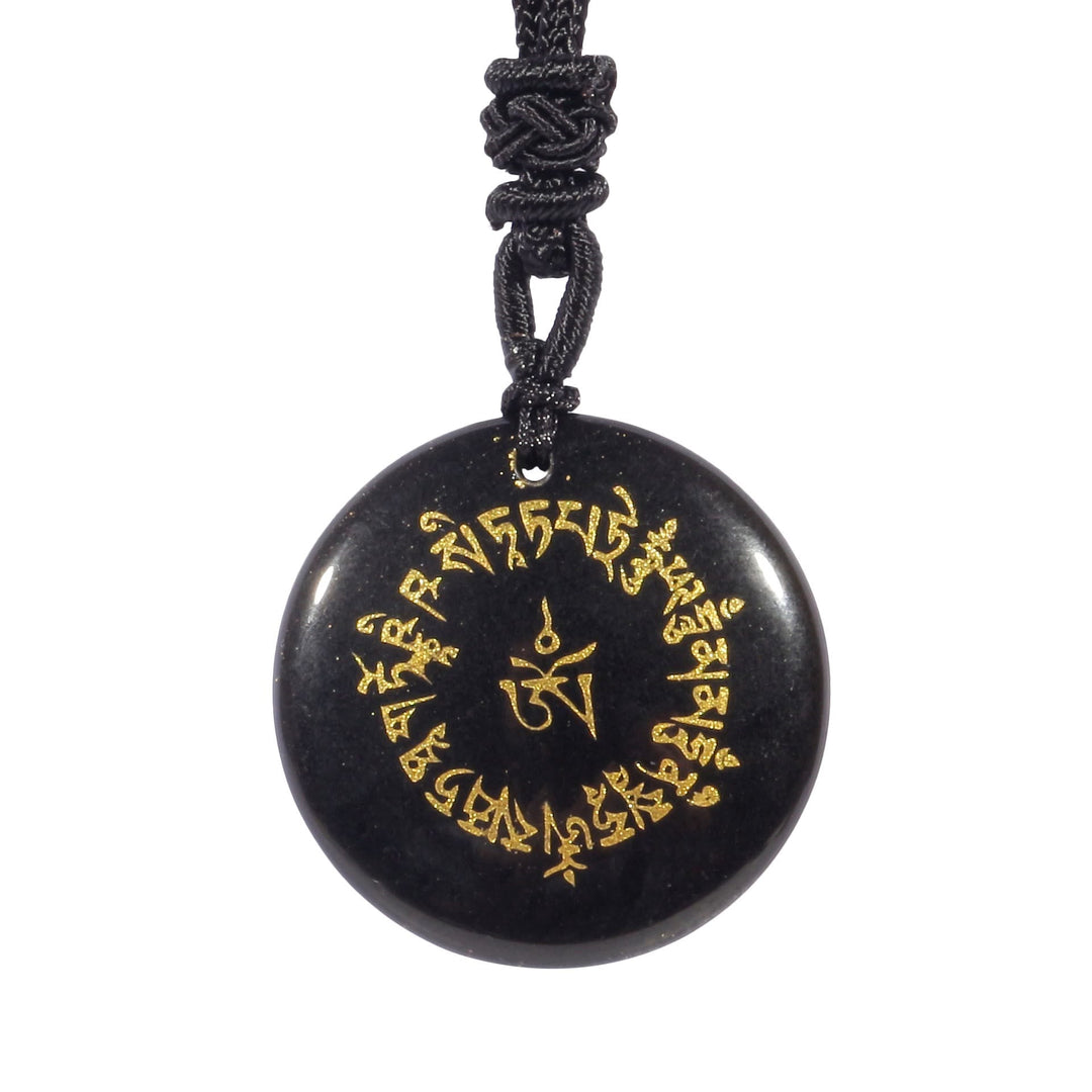 BWOOOH Fortune-gathering Mantra Natural Various Crystal Black Obsidian Fulfilment Necklace Pendant