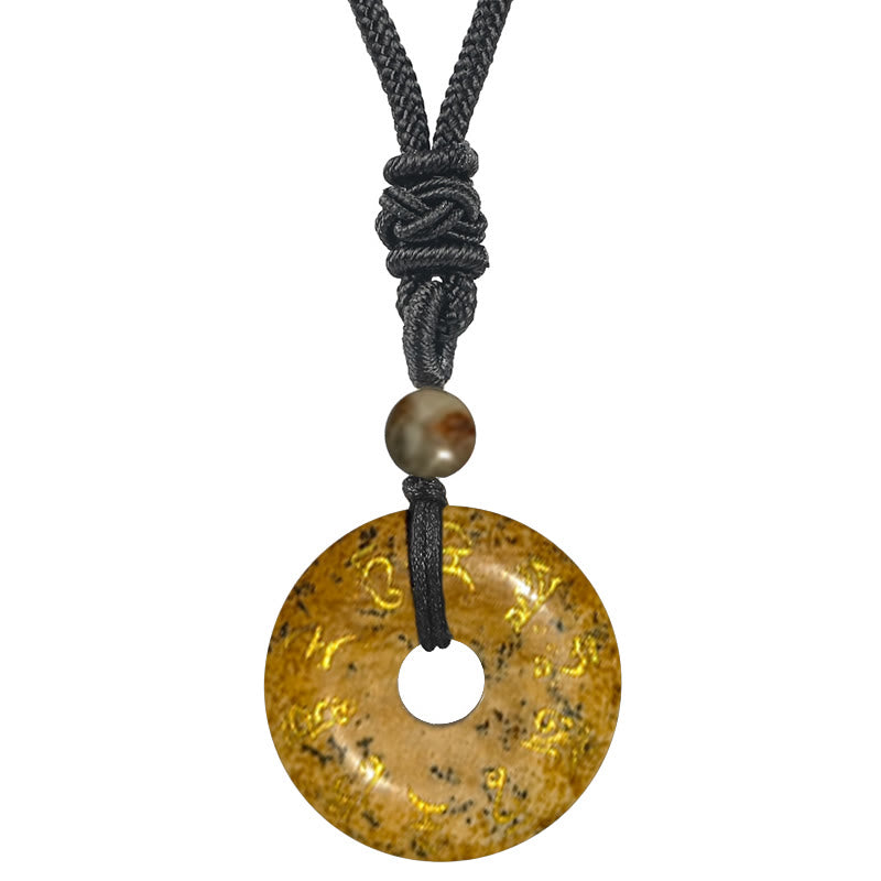 BWOOOH Green Tara Mantra Natural Various Crystal Black Obsidian Fulfilment Necklace Pendant