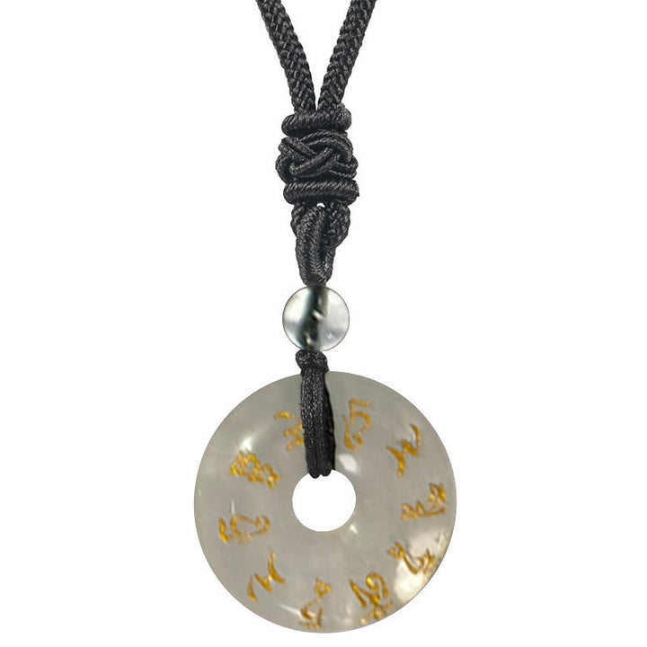 BWOOOH Green Tara Mantra Natural Various Crystal Black Obsidian Fulfilment Necklace Pendant