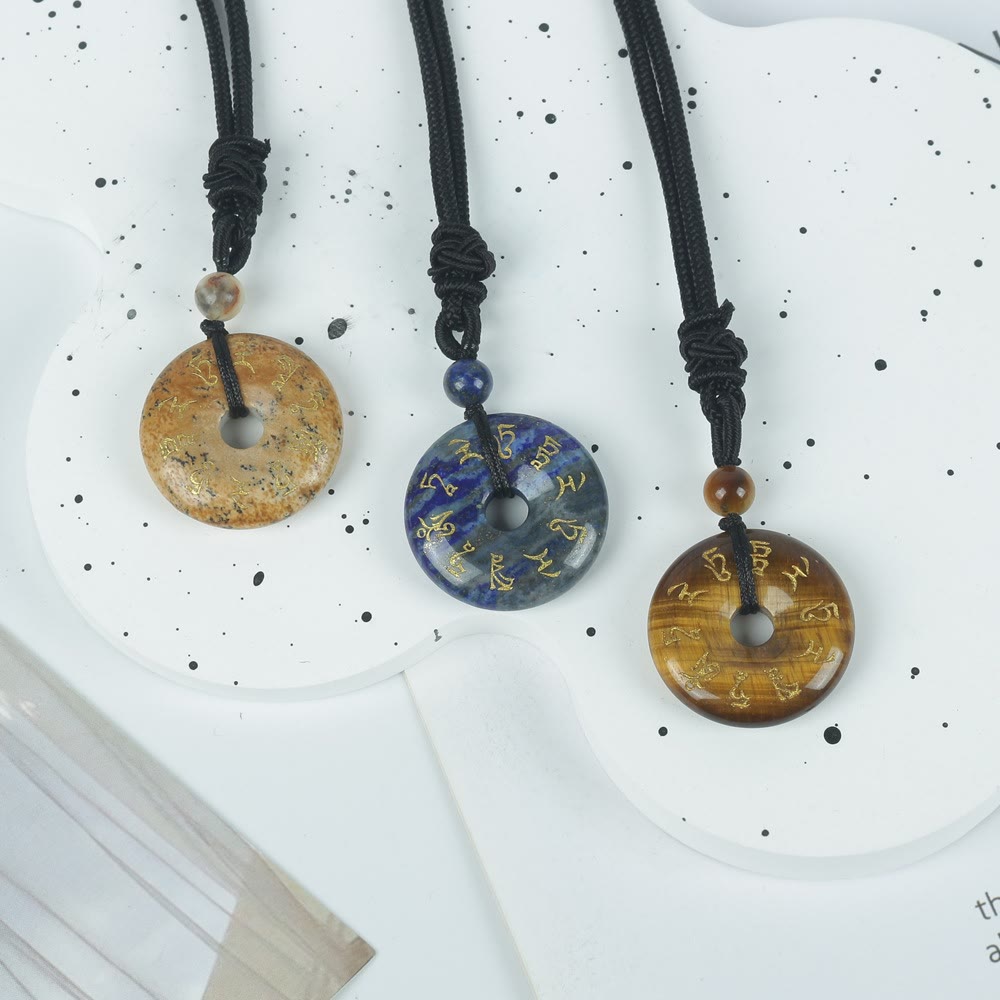 BWOOOH Green Tara Mantra Natural Various Crystal Black Obsidian Fulfilment Necklace Pendant
