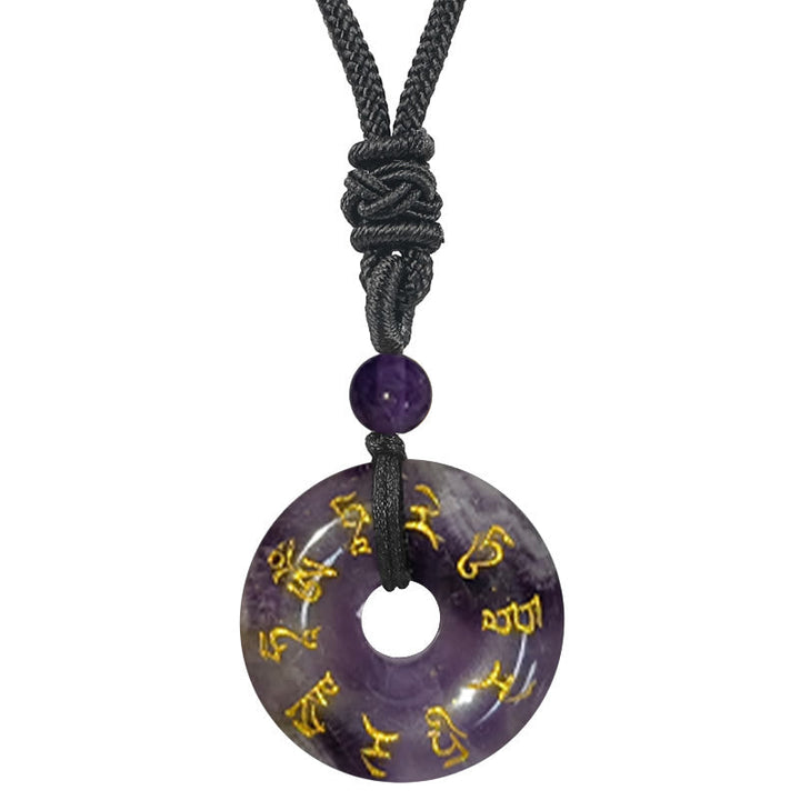 BWOOOH Green Tara Mantra Natural Various Crystal Black Obsidian Fulfilment Necklace Pendant
