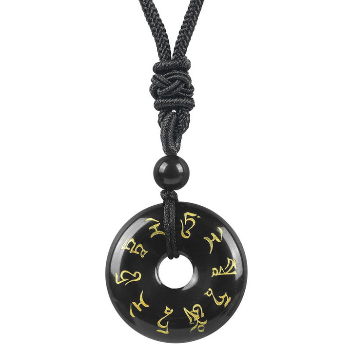 BWOOOH Green Tara Mantra Natural Various Crystal Black Obsidian Fulfilment Necklace Pendant