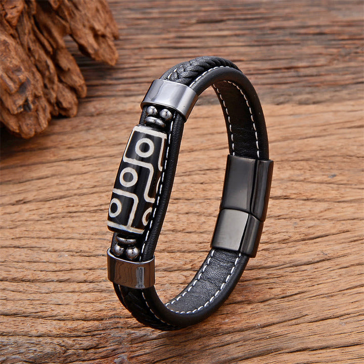 BWOOOH Tibetan Nine-Eye Dzi Bead Wealth Leather Buckle Bracelet