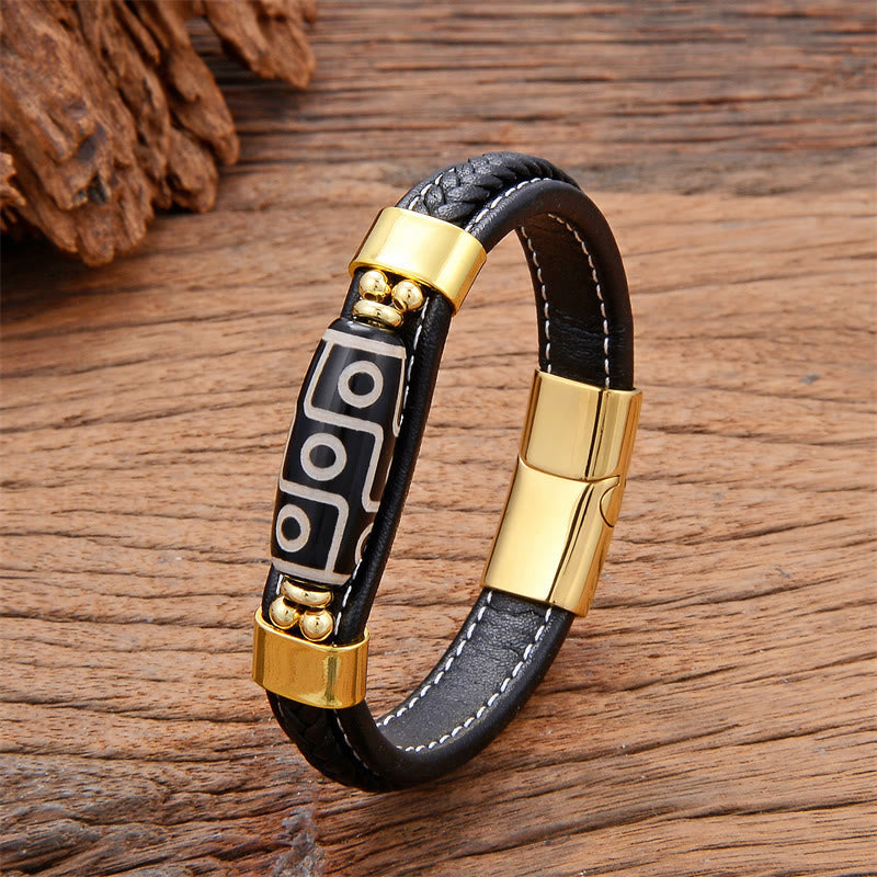 BWOOOH Tibetan Nine-Eye Dzi Bead Wealth Leather Buckle Bracelet
