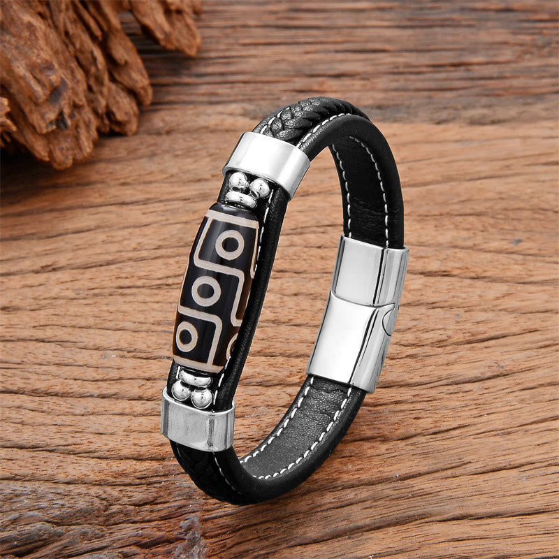 BWOOOH Tibetan Nine-Eye Dzi Bead Wealth Leather Buckle Bracelet