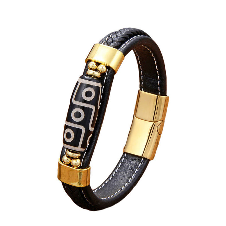 BWOOOH Tibetan Nine-Eye Dzi Bead Wealth Leather Buckle Bracelet
