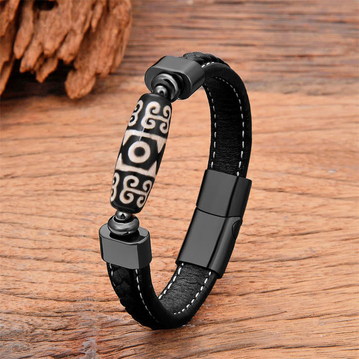 BWOOOH Tibetan Dzi Bead Protection Blessings Leather Bracelet