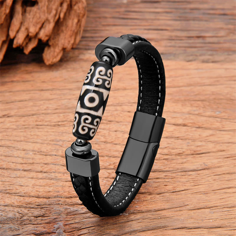 BWOOOH Tibetan Dzi Bead Protection Blessings Leather Bracelet