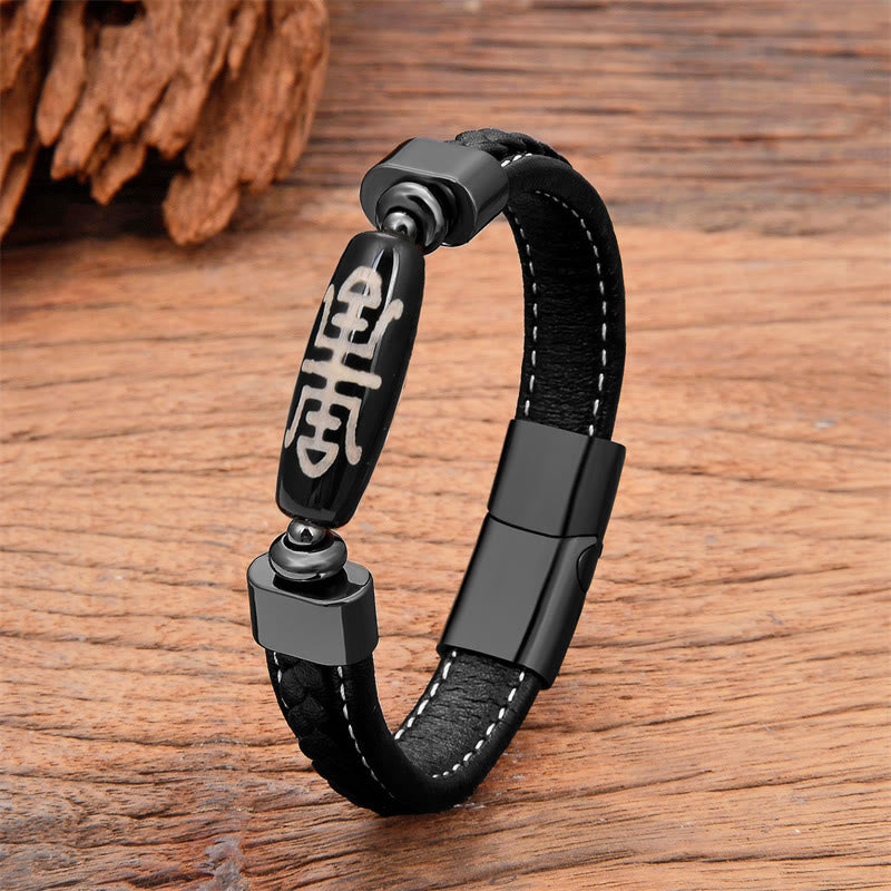 BWOOOH Tibetan Dzi Bead Protection Blessings Leather Bracelet