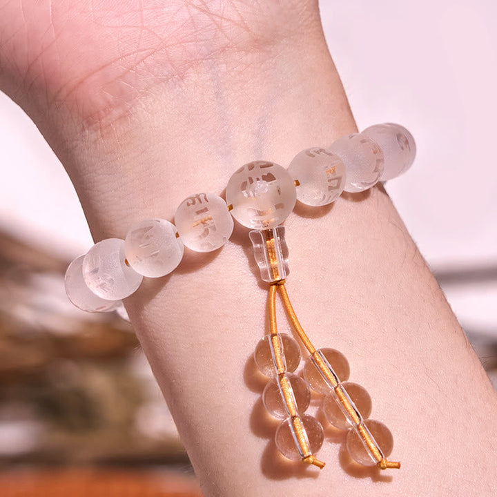 BWOOOH Tibet White Crystal Black Onyx Om Mani Padme Hum Meditation Bracelet