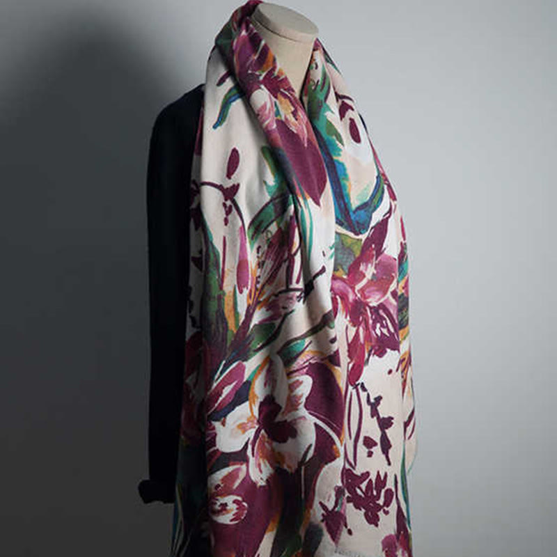 BWOOOH Tibetan Sweet Colorful Flower Print Shawl Fall Win