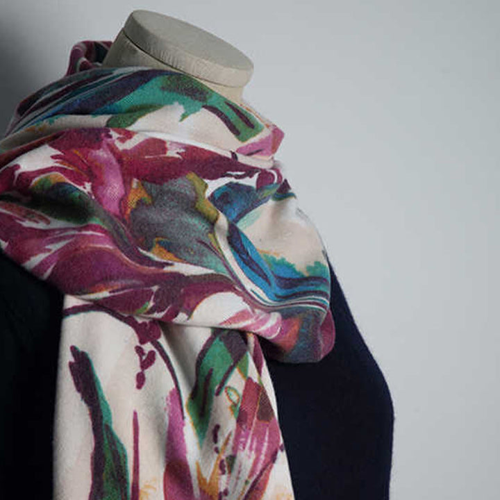 BWOOOH Tibetan Sweet Colorful Flower Print Shawl Fall Win