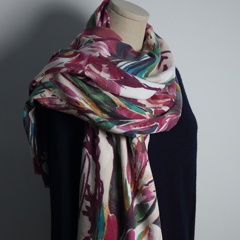 BWOOOH Tibetan Sweet Colorful Flower Print Shawl Fall Win