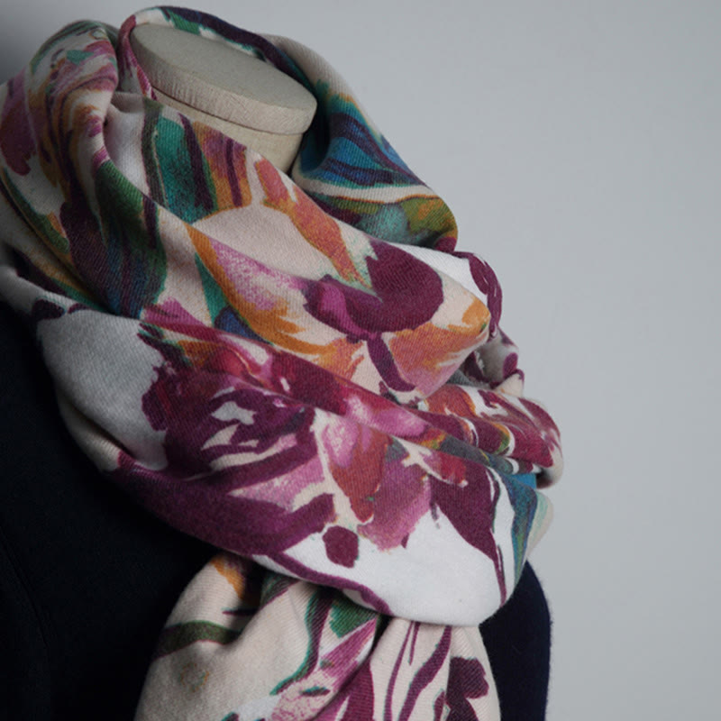 BWOOOH Tibetan Sweet Colorful Flower Print Shawl Fall Win
