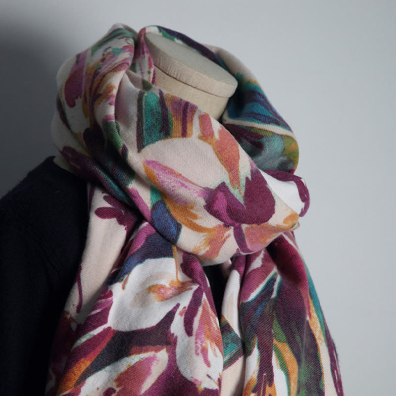 BWOOOH Tibetan Sweet Colorful Flower Print Shawl Fall Win