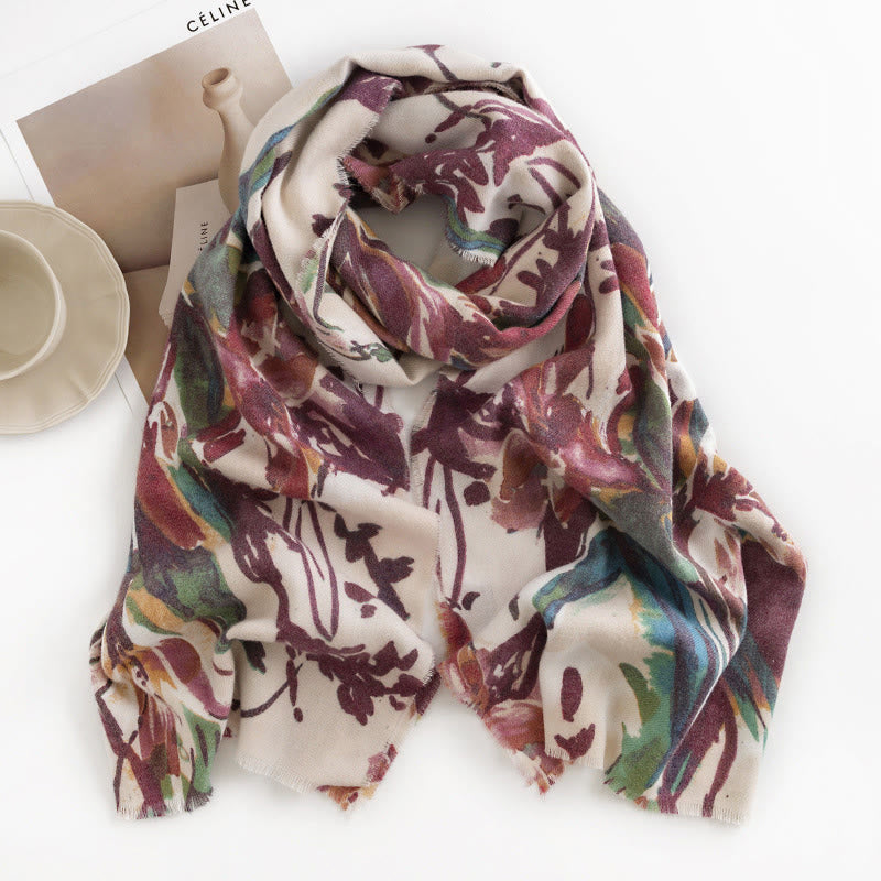 BWOOOH Tibetan Sweet Colorful Flower Print Shawl Fall Win