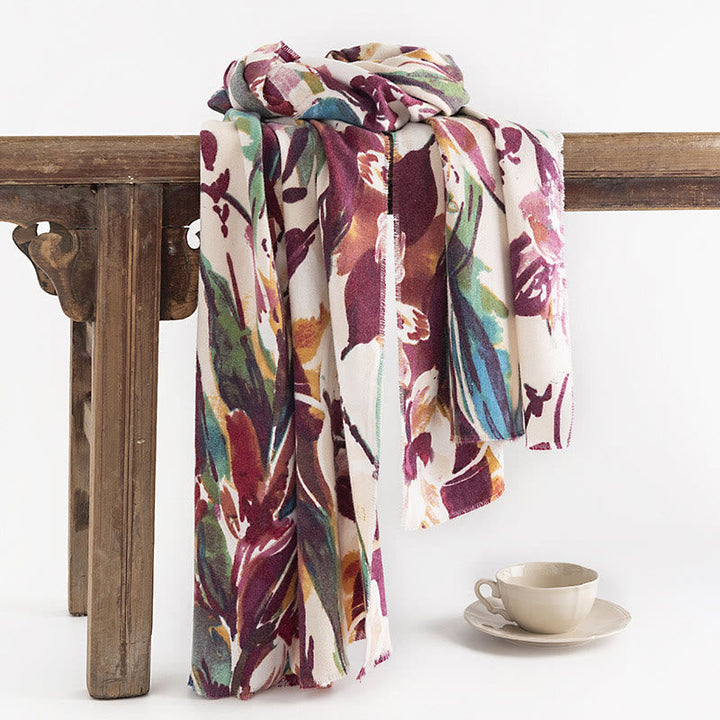 BWOOOH Tibetan Sweet Colorful Flower Print Shawl Fall Win