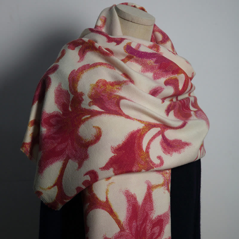 BWOOOH Tibetan Red Flower Print Shawl Fall Winter Soft Wa
