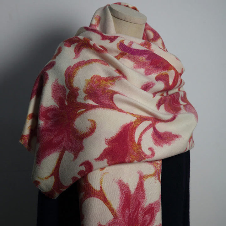 BWOOOH Tibetan Red Flower Print Shawl Fall Winter Soft Wa